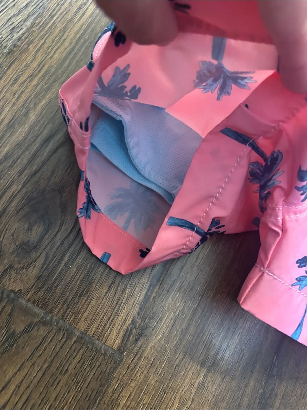 Kids' Pink Palm Print Swim Trunks